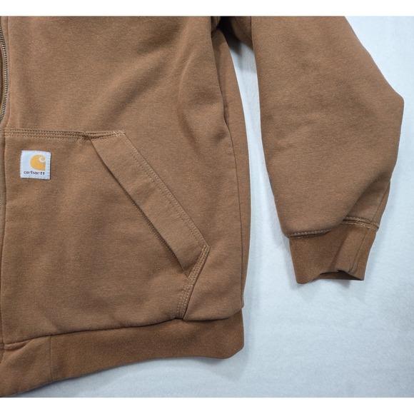 Carhartt Hoodie Jacket Mens Brown Full ZIp Lined Mexico Made Light Distress - Picture 4 of 10